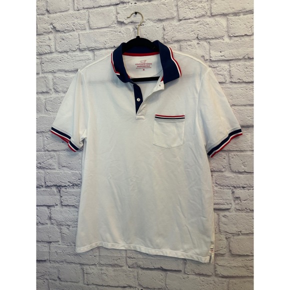 Vineyard Vines Edgartown Polo Shirt Mens Medium White Blue Red Short Sleeve - Picture 1 of 6